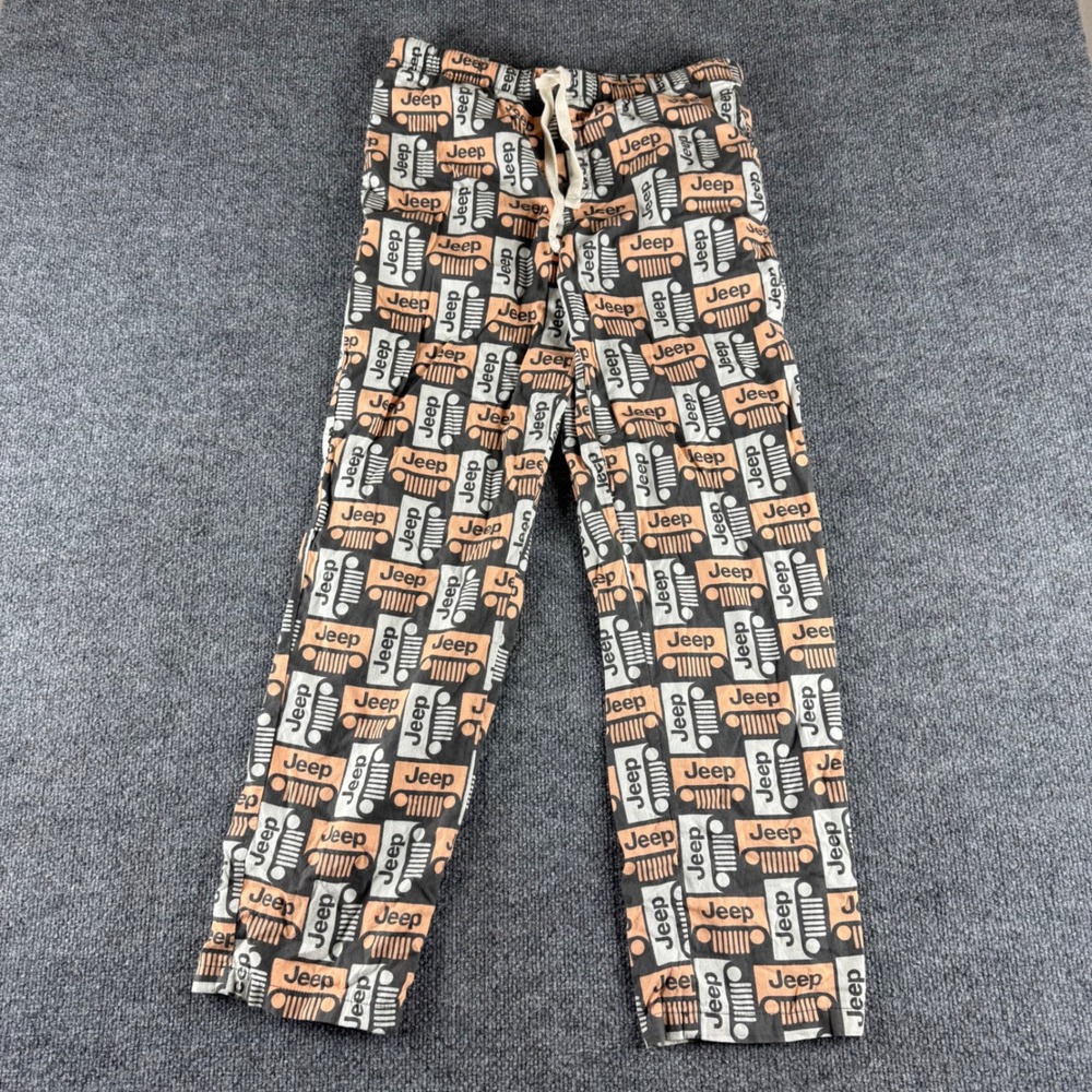 Jedco Jeep Pajama Pants Mens Small Black Tan Cotton Lounge Sleepwear Drawstring